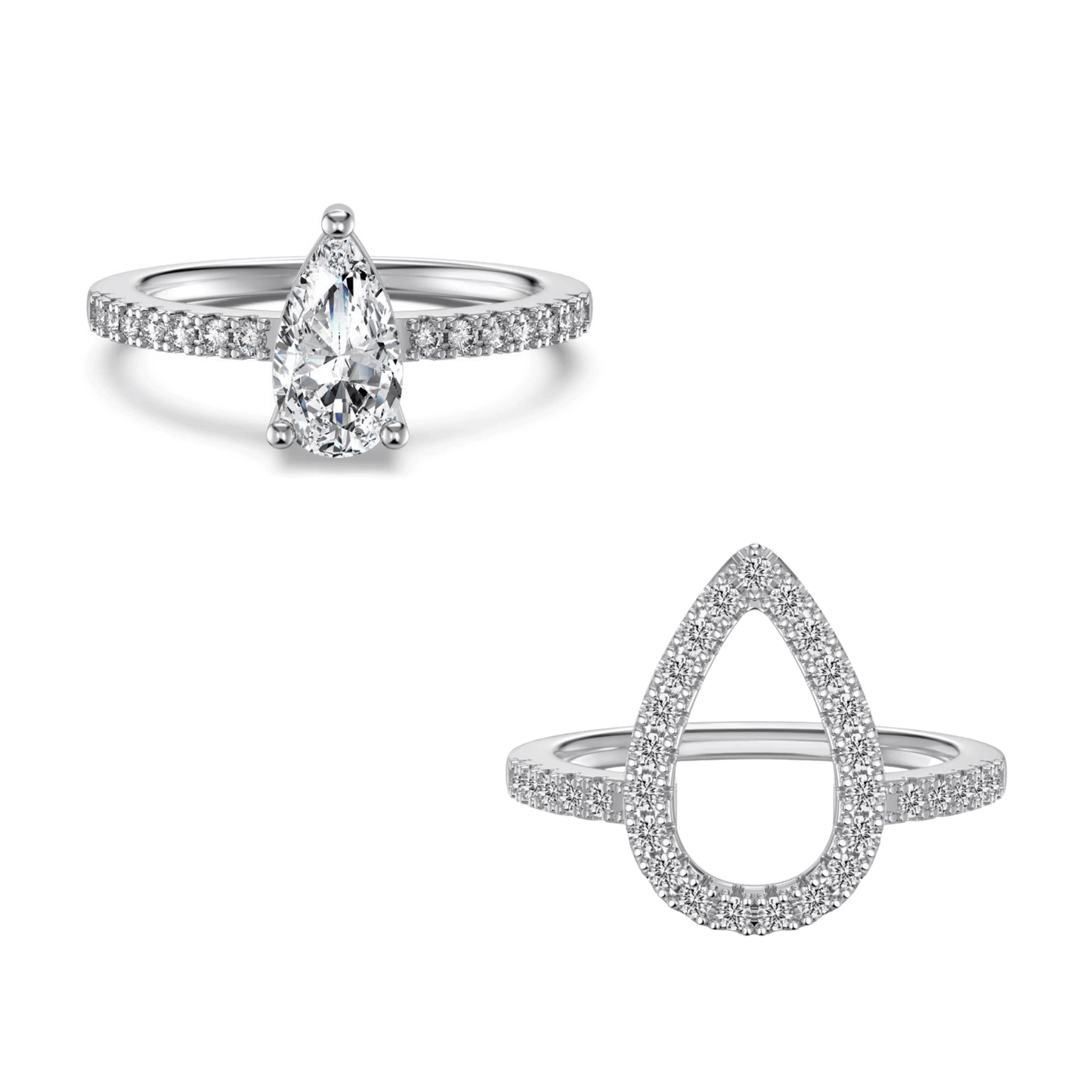 “Twin Tear Grace” S925 Sterling Silver Pear-Cut Ring Set