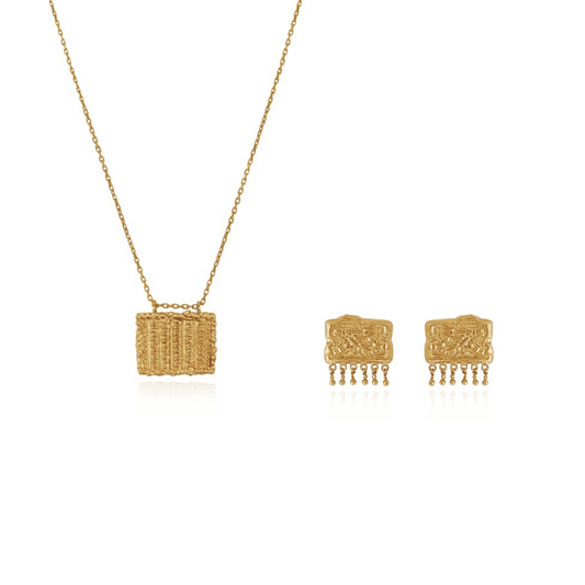 “Golden Relic” 18K Real Gold Plated Brass Geometric Square Pendant Necklace