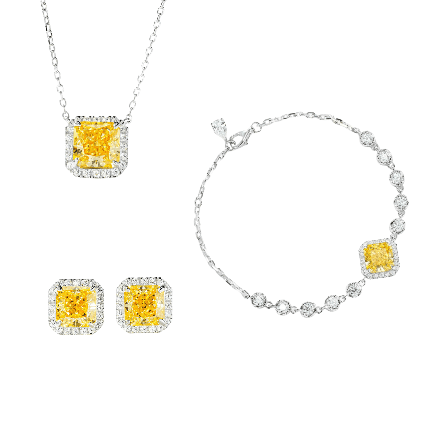 “Canary Ice” S925 Sterling Silver Yellow Radiant-Cut Jewelry Set