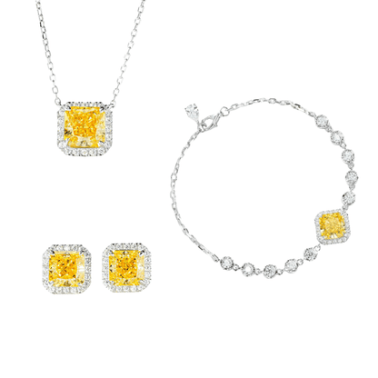 “Canary Ice” S925 Sterling Silver Yellow Radiant-Cut Jewelry Set