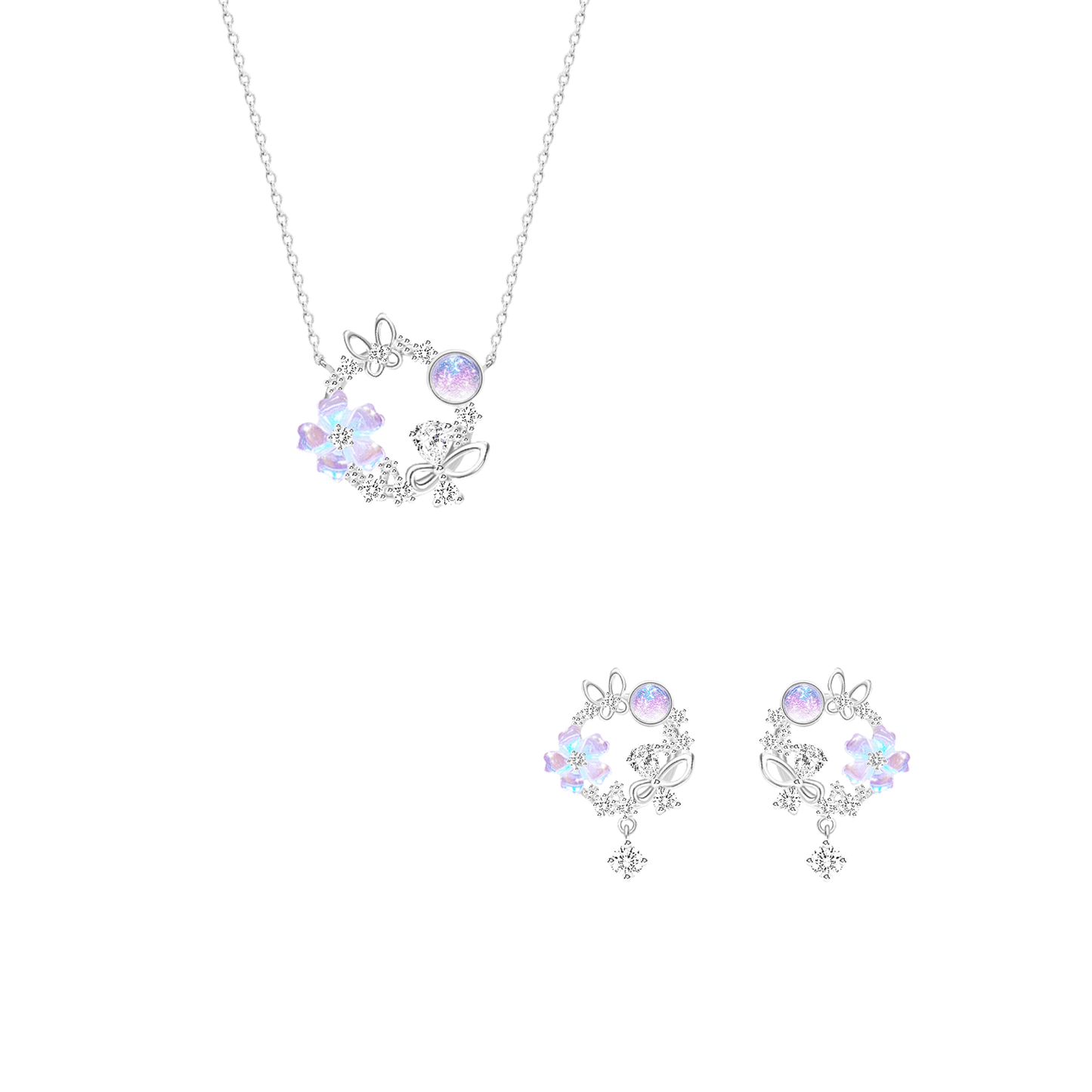 “Sakura Wreath” S925 Sterling Silver Dream Blossom Jewelry Set (Necklace & Earrings)