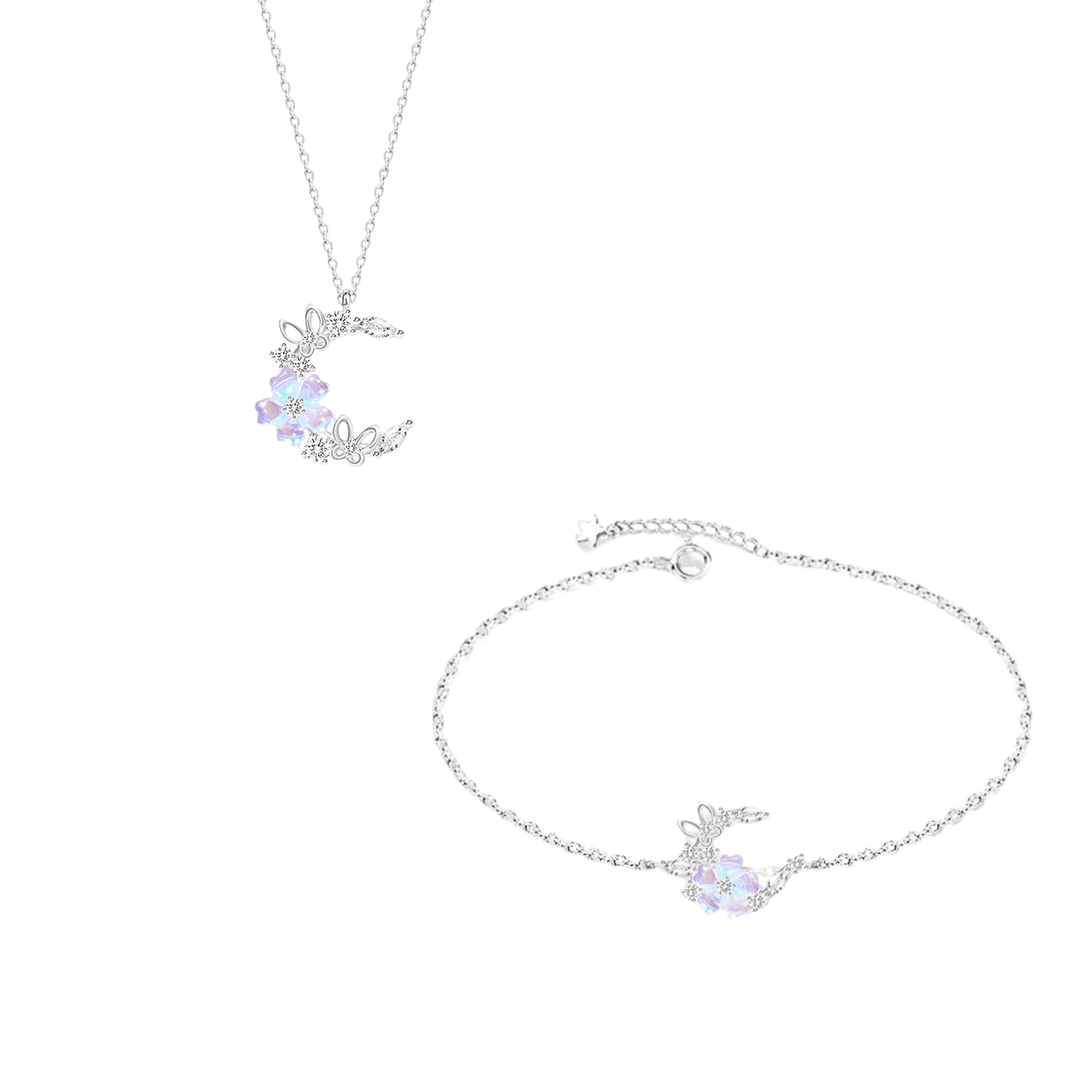 “Moon Sakura” S925 Sterling Silver Cherry Blossom Moon Jewelry Set
