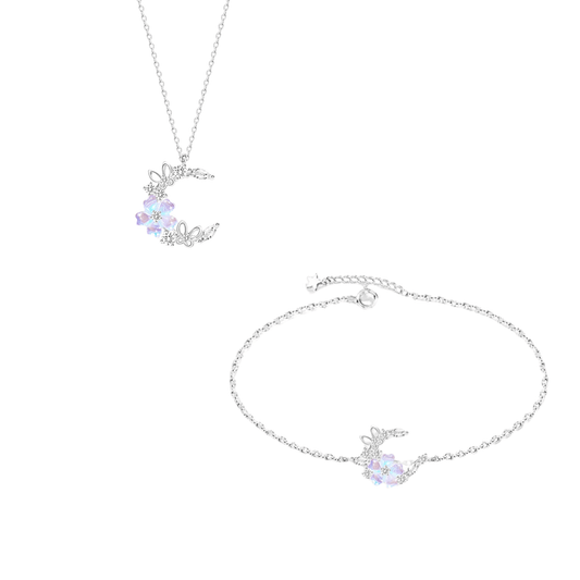 “Moon Sakura” S925 Sterling Silver Cherry Blossom Moon Jewelry Set