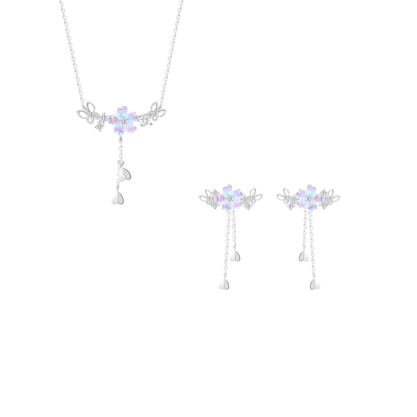 “Sakura Flutter” S925 Sterling Silver Cherry Blossom Tassel Jewelry Set