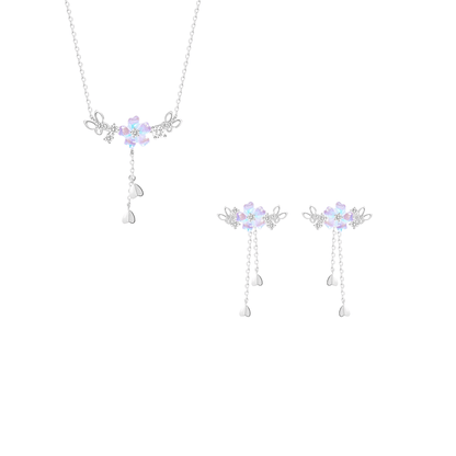 “Sakura Flutter” S925 Sterling Silver Cherry Blossom Tassel Jewelry Set