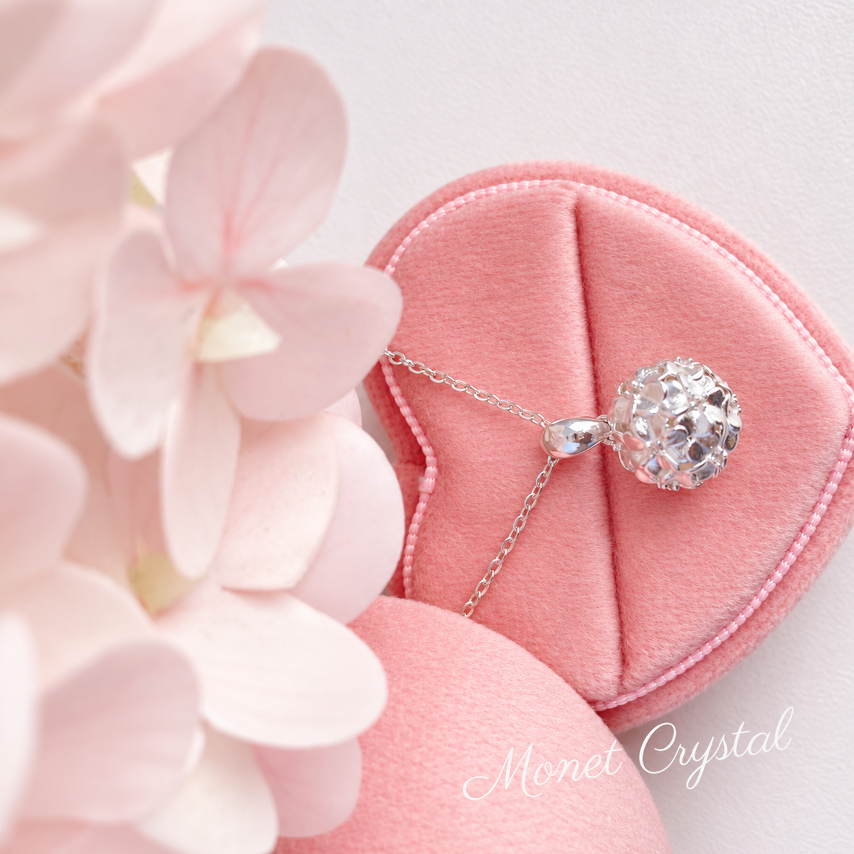 “June Bloom” S990 Fine Silver Hydrangea Necklace