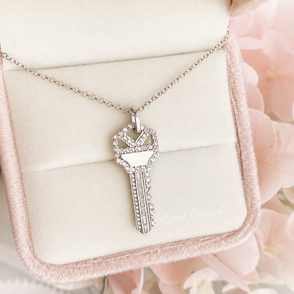 “Key of Power” 925 Sterling Silver Pavé Key Pendant Necklace