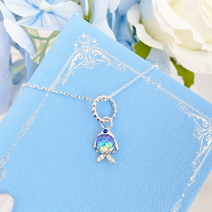 “Kitty & Fish” S925 Sterling Silver Fish Scale Resin Cat Earrings & Fish Necklace Set