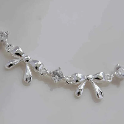 "Korean Bow" 925 Sterling Silver Bow Bracelet with Zircon – Sweet & Shimmering