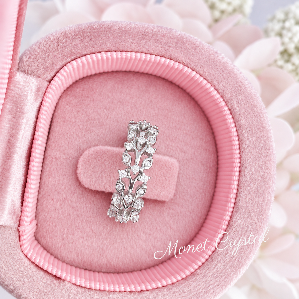 “Laurel Light” White Gold Plated S925 Sterling Silver Moissanite Leaf Ring