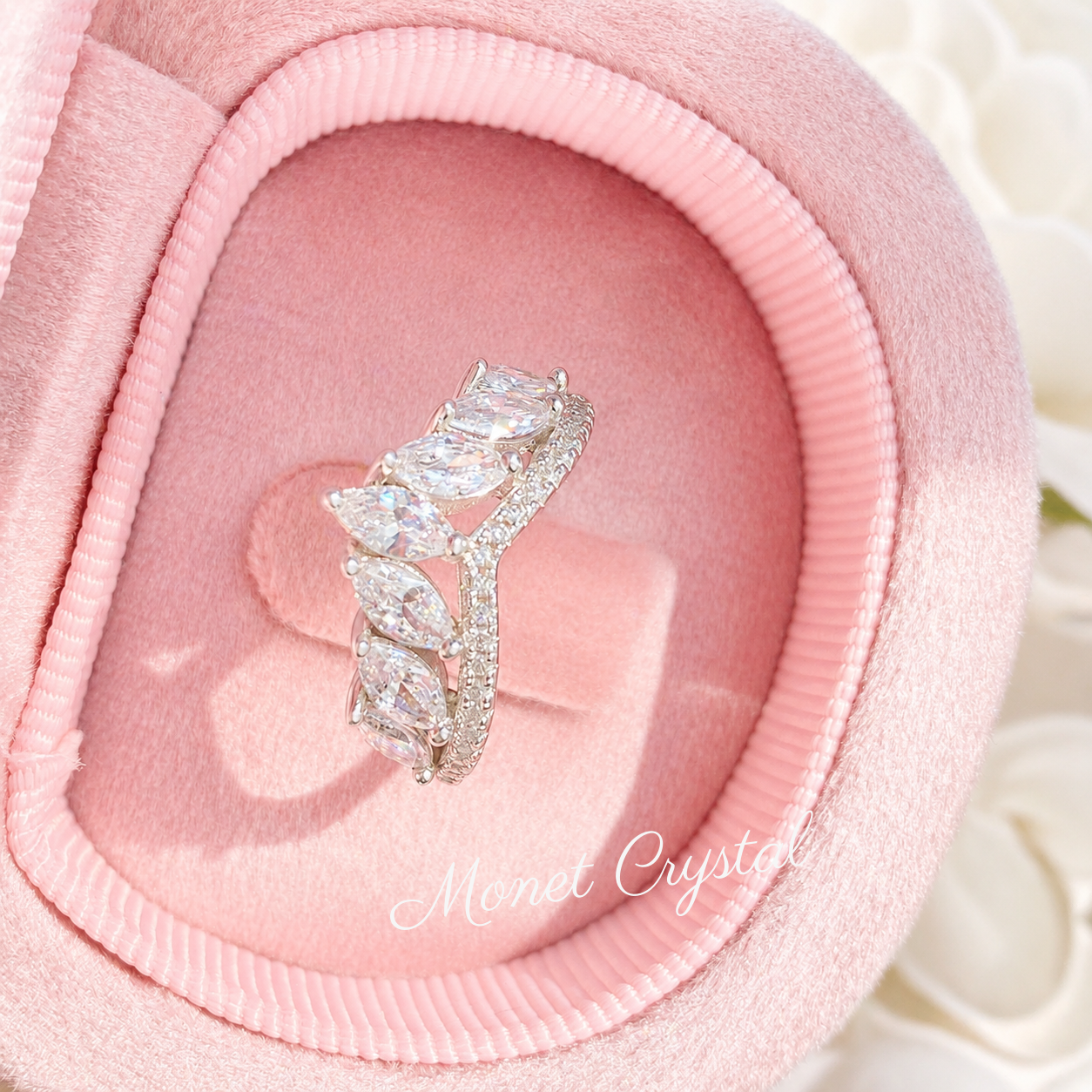 “Laurel Tiara” S925 Sterling Silver Marquise Crown Band Ring