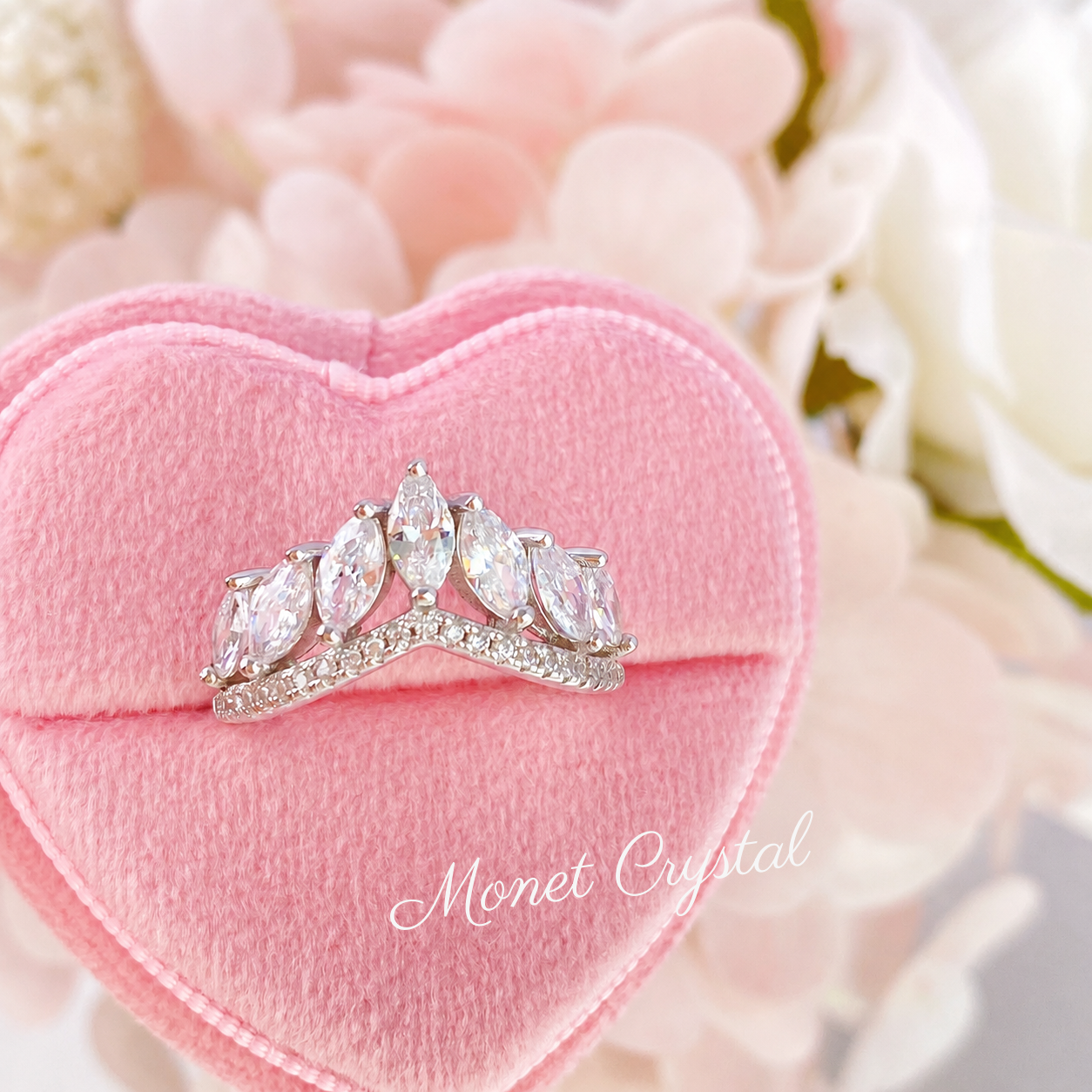“Laurel Tiara” S925 Sterling Silver Marquise Crown Band Ring
