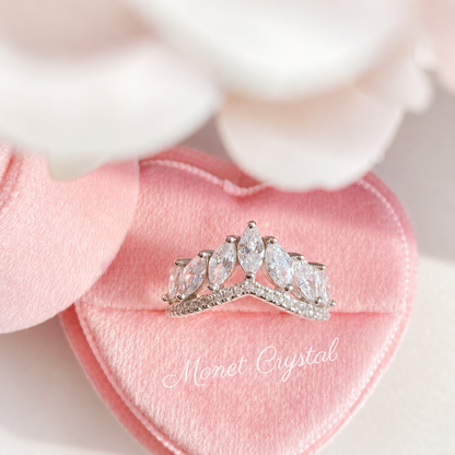 “Laurel Tiara” S925 Sterling Silver Marquise Crown Band Ring