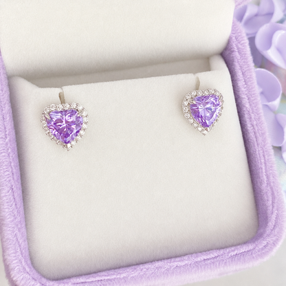 “Lavender Heart” S925 Sterling Silver Heart Stud Earrings