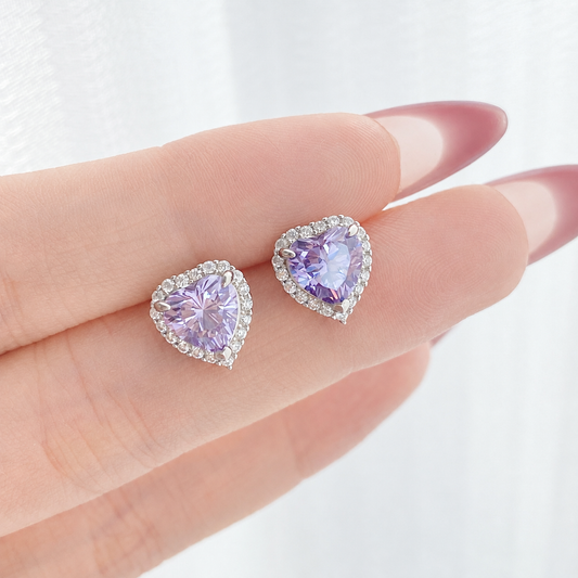 “Lavender Heart” S925 Sterling Silver Heart Stud Earrings