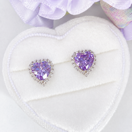 “Lavender Heart” S925 Sterling Silver Heart Stud Earrings