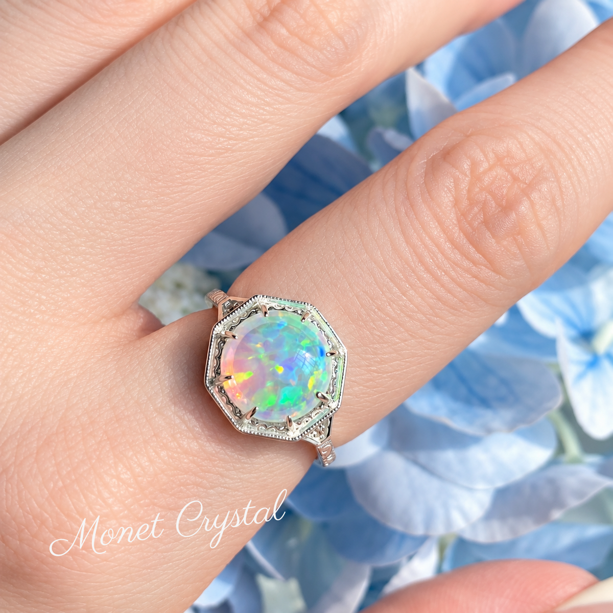 “Light Catcher” S925 Sterling Silver Opal Ring & Necklace Set