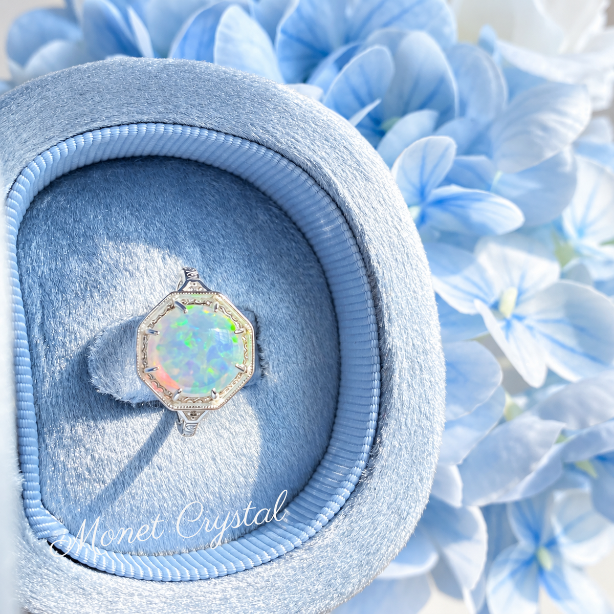 “Light Catcher” S925 Sterling Silver Opal Ring & Necklace Set