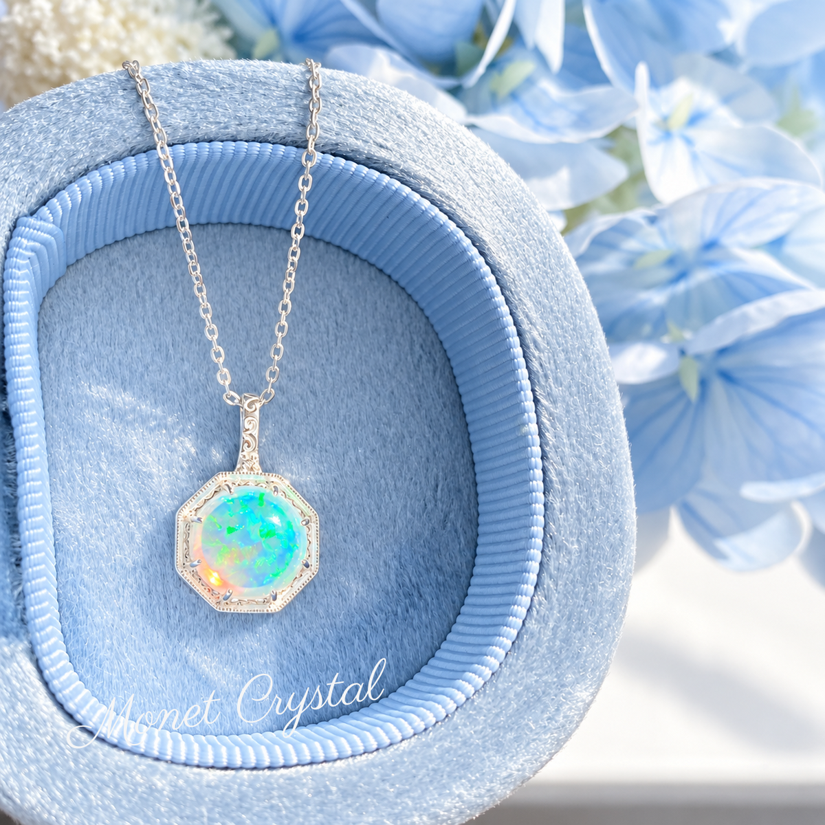 “Light Catcher” S925 Sterling Silver Opal Ring & Necklace Set