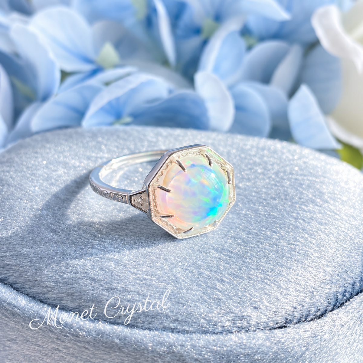 “Light Catcher” S925 Sterling Silver Opal Ring & Necklace Set