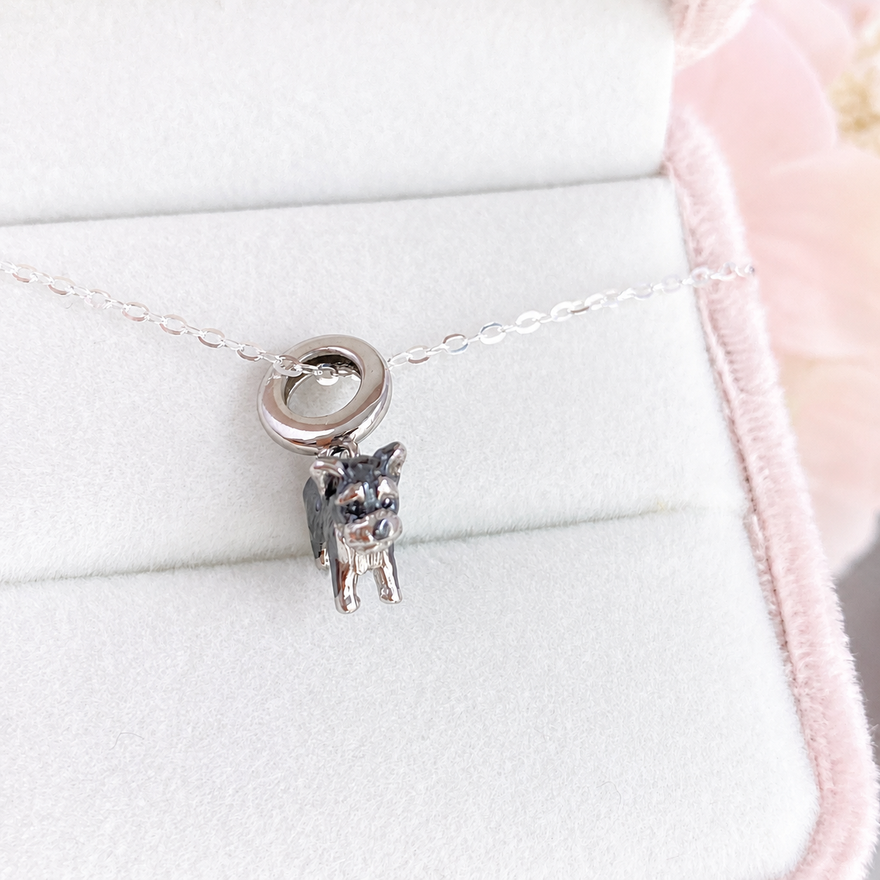 “Loyal Whiskers” Black Gold Plated S925 Sterling Silver Schnauzer Necklace