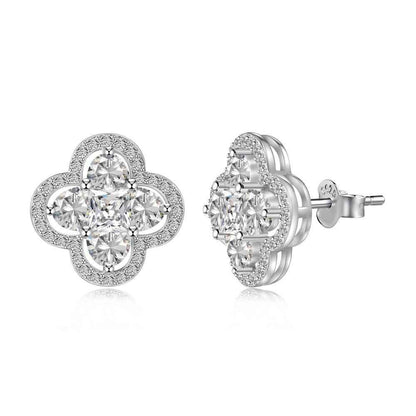 "Lucky Clover" – S925 Silver Four-Leaf Clover Necklace & Stud Earrings Set in White or Pink CZ (Copy)