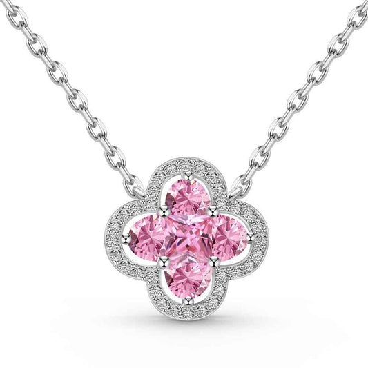 "Lucky Clover" – S925 Silver Four-Leaf Clover Necklace & Stud Earrings Set in White or Pink CZ (Copy)