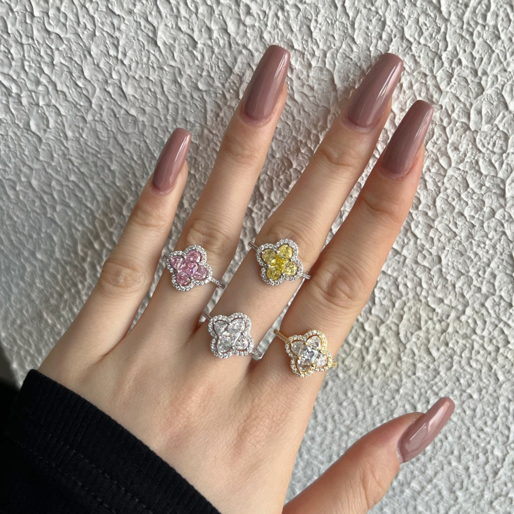 Glücksklee – S925 Sterling Silber Vierblättriger Kleeblatt CZ Ring 
