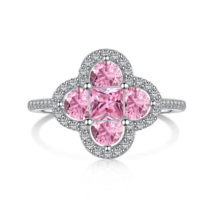 Glücksklee – S925 Sterling Silber Vierblättriger Kleeblatt CZ Ring 