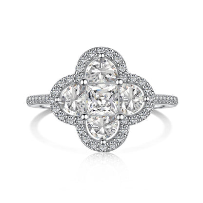 Glücksklee – S925 Sterling Silber Vierblättriger Kleeblatt CZ Ring 