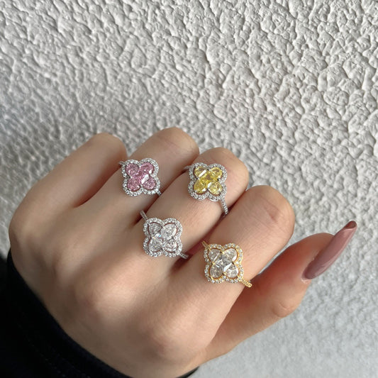 Glücksklee – S925 Sterling Silber Vierblättriger Kleeblatt CZ Ring 