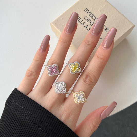Glücksklee – S925 Sterling Silber Vierblättriger Kleeblatt CZ Ring 