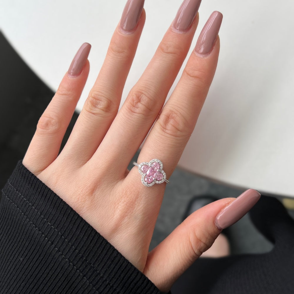 Glücksklee – S925 Sterling Silber Vierblättriger Kleeblatt CZ Ring 