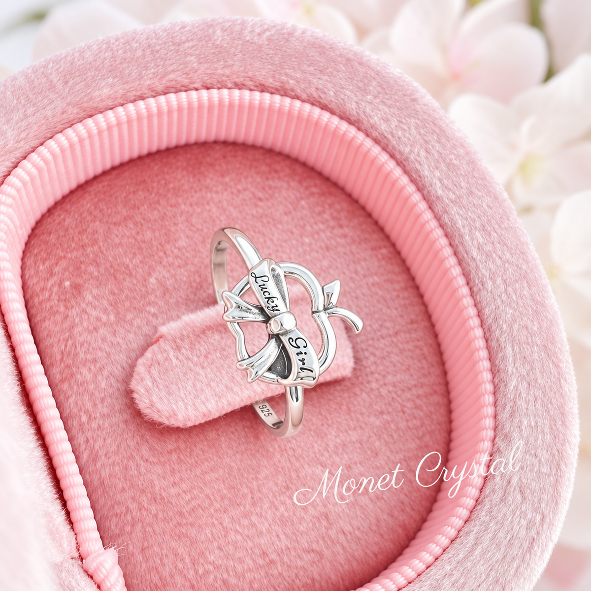 “Lucky Girl” S925 Sterling Silver Apple Bow Adjustable Ring