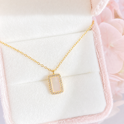 “Lumière Frame” S925 Sterling Silver Mother-of-Pearl Zircon Rectangle Necklace