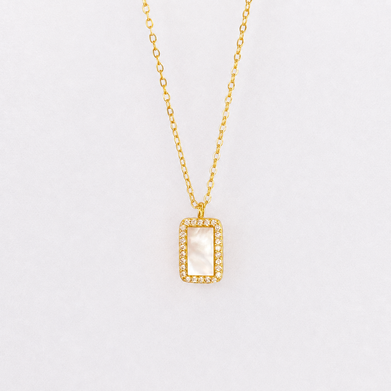 “Lumière Frame” S925 Sterling Silver Mother-of-Pearl Zircon Rectangle Necklace