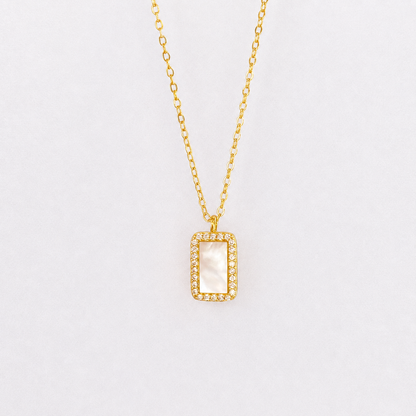 “Lumière Frame” S925 Sterling Silver Mother-of-Pearl Zircon Rectangle Necklace