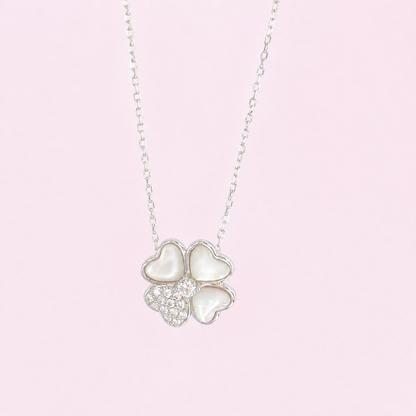 “Luminous Fortune” S925 Sterling Silver Mother-of-Pearl Zircon Clover Necklace