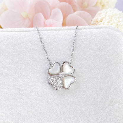 “Luminous Fortune” S925 Sterling Silver Mother-of-Pearl Zircon Clover Necklace