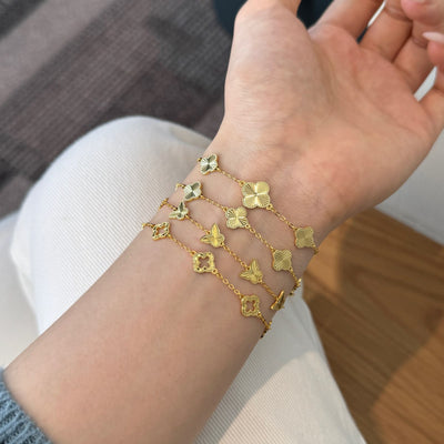 Luxe Charm Bracelet – 18K Gold Vermeil on 925 Silver, Clover or Butterfly with CZ Sparkle.