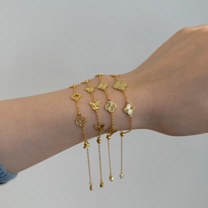 Luxe Charm Bracelet – 18K Gold Vermeil on 925 Silver, Clover or Butterfly with CZ Sparkle.