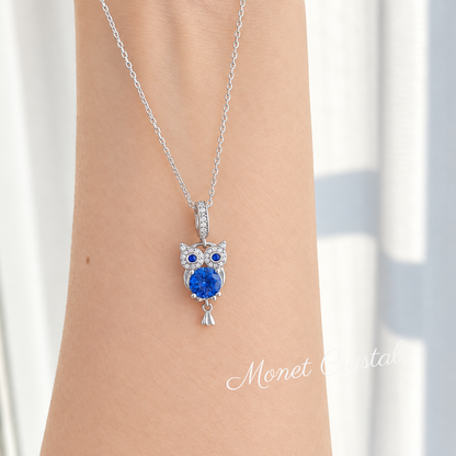 “Magic Buddy” S925 Sterling Silver Blue Zircon Owl Necklace