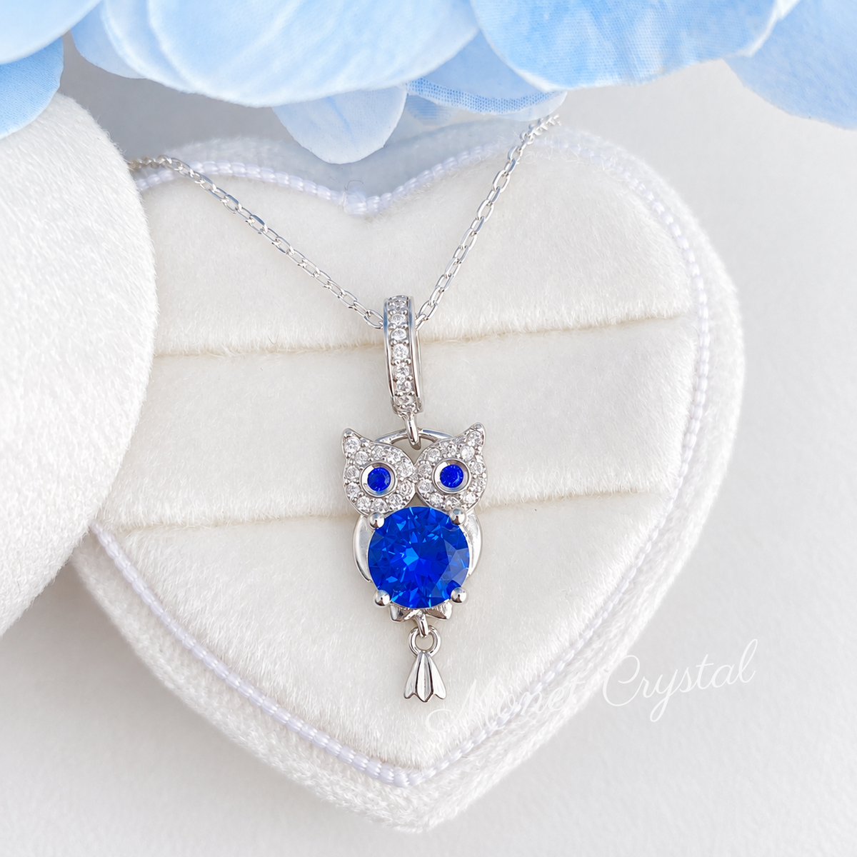 “Magic Buddy” S925 Sterling Silver Blue Zircon Owl Necklace