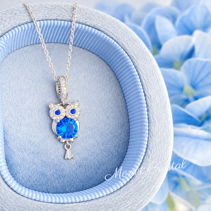 “Magic Buddy” S925 Sterling Silver Blue Zircon Owl Necklace