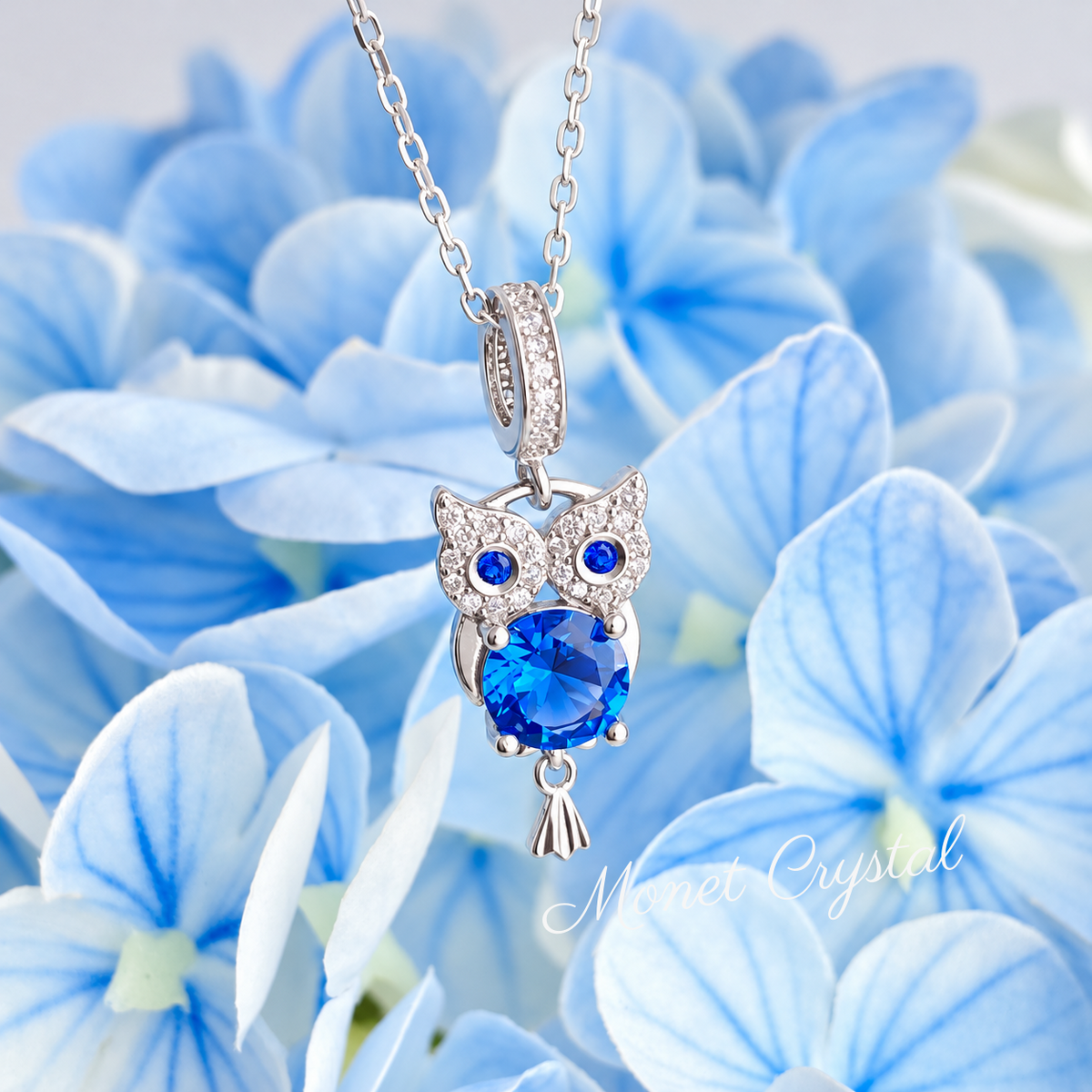 “Magic Buddy” S925 Sterling Silver Blue Zircon Owl Necklace
