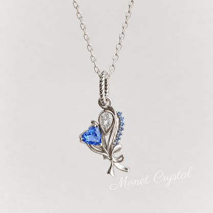 “March Daffodils” S925 Sterling Silver Blue Zircon Daffodil Necklace