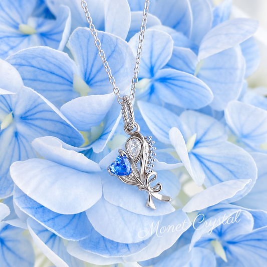 “March Daffodils” S925 Sterling Silver Blue Zircon Daffodil Necklace