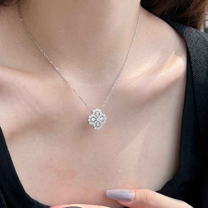 Meadow's Tear – S925 Silver Four-Leaf Clover Teardrop Necklace (White or Pink CZ) (Copy)