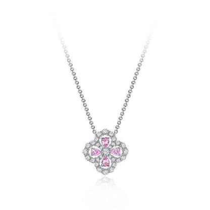 Meadow's Tear – S925 Silver Four-Leaf Clover Teardrop Necklace (White or Pink CZ) (Copy)