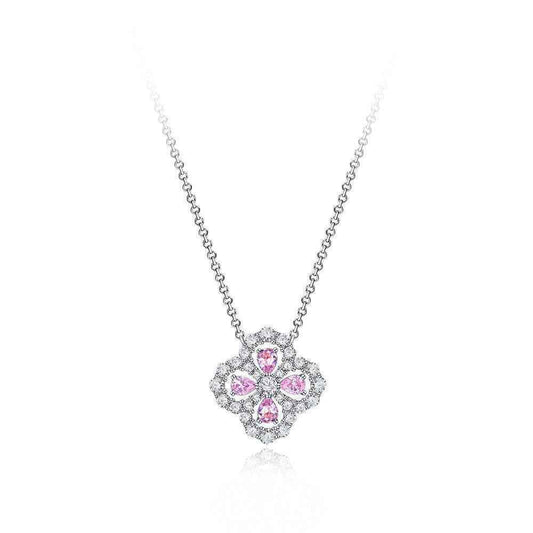 Meadow's Tear – S925 Silver Four-Leaf Clover Teardrop Necklace (White or Pink CZ) (Copy)
